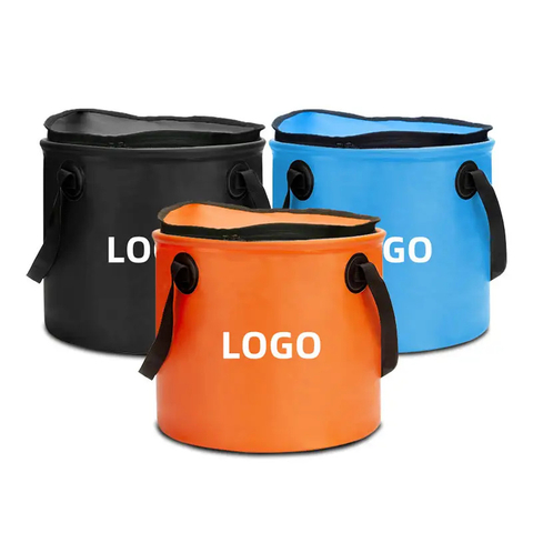 Portable Camping Storage Fishing Barrels PVC Folding Waterproof Bucket With Zipper Filter Bag Mesh Pouch