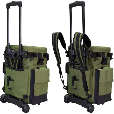 Sports Fishing Luggage Trolley Case Rod Holders Large Waterproof Green Tackle Bag Backpack